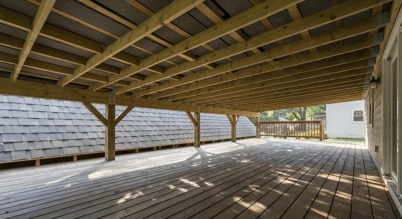 Covered deck with traditional roofing in Damascus