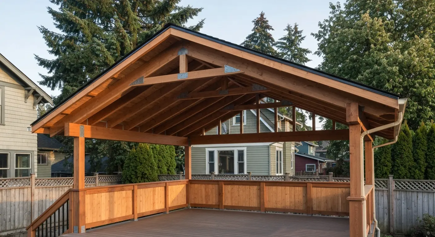 Covered deck with gable roof