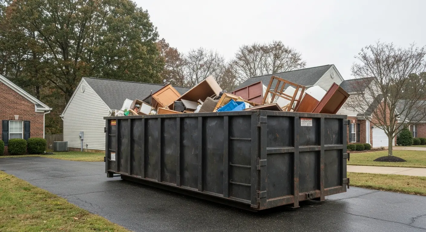 Household dumpster with large items