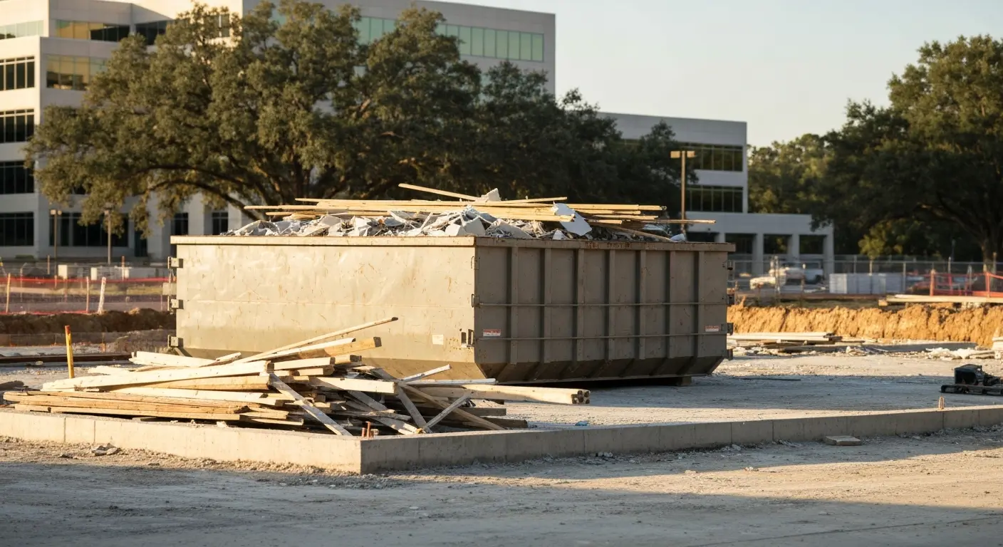 Construction debris dumpster on site