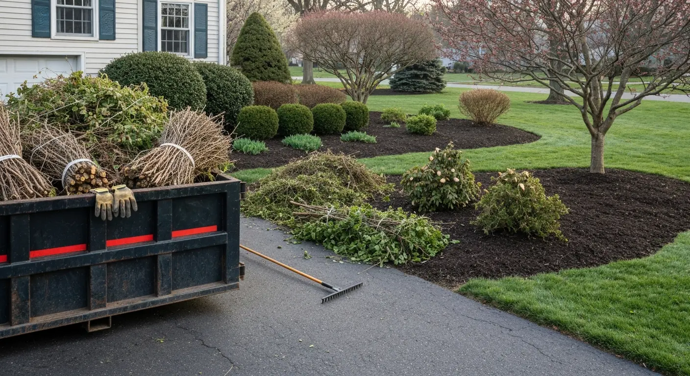 Yard waste and branches in dumpster