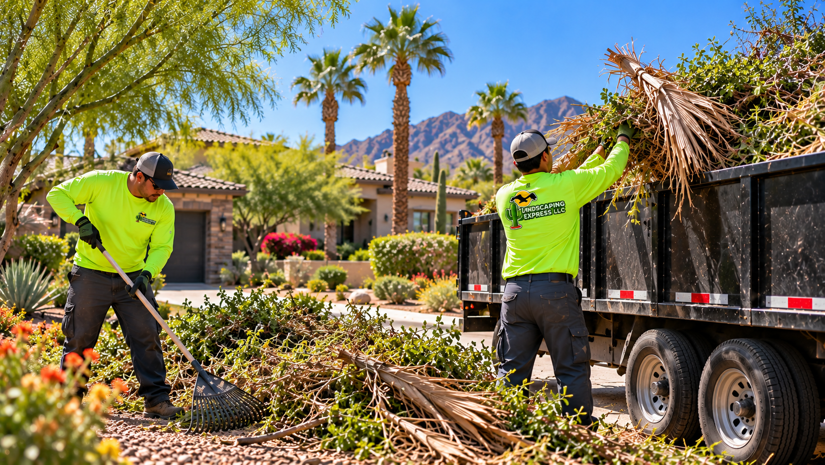 Yard clean-up and junk removal by Landscaping Express in Phoenix