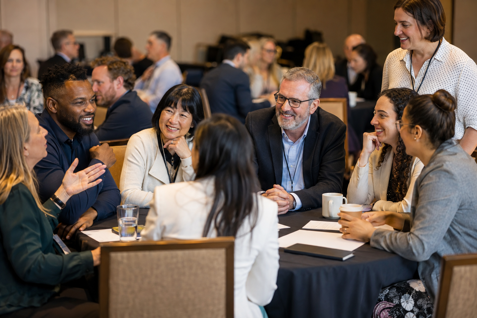 HR professionals discussing recruitment and workplace trends during a conference breakout session