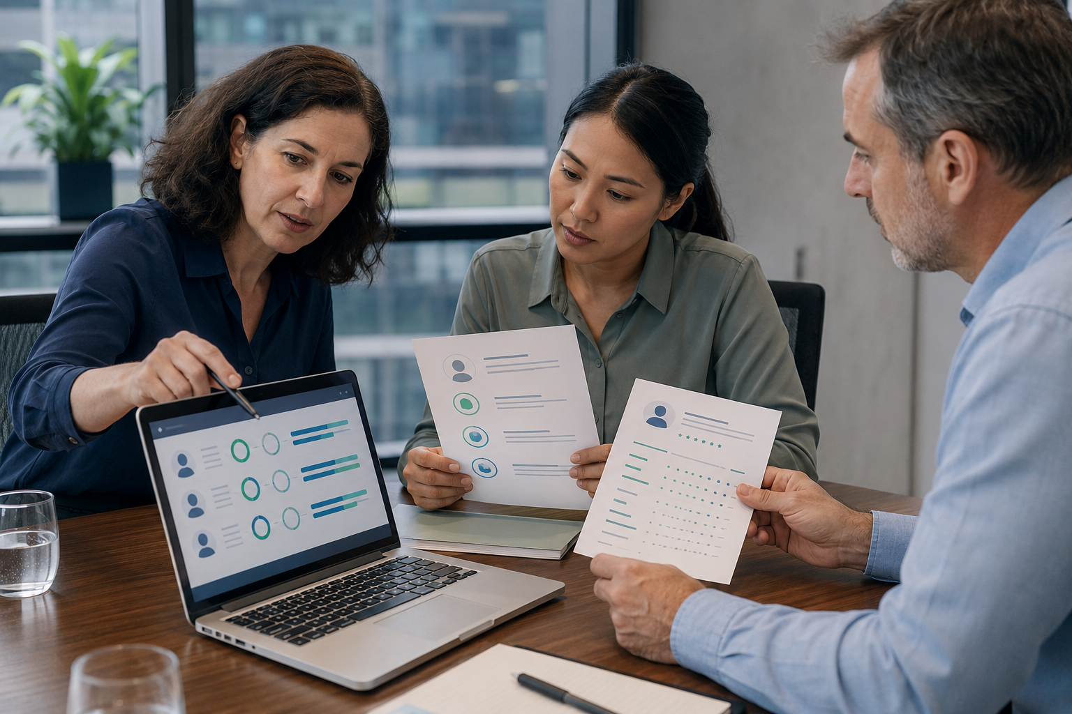 Hiring team comparing candidate capabilities using skills-based assessment data