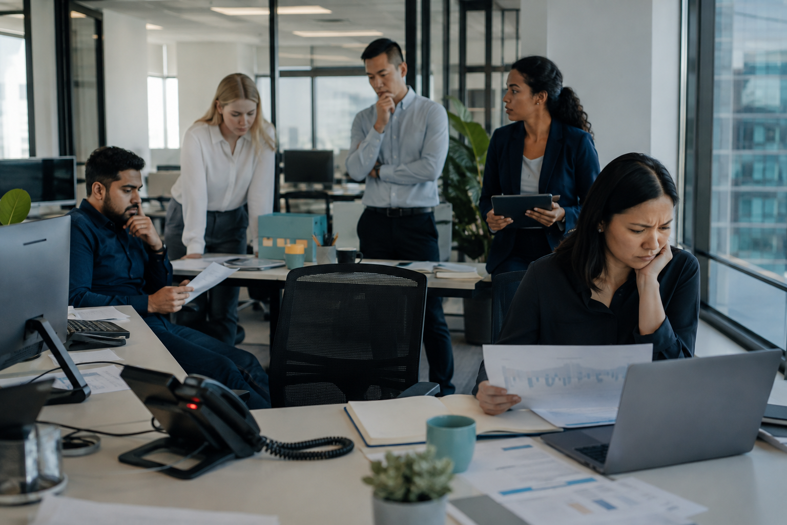Hiring team reviewing candidate information and workplace data