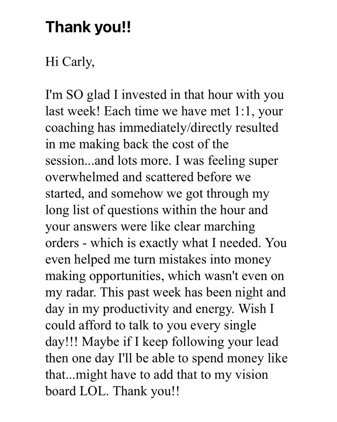 carly hill coaching testimonial