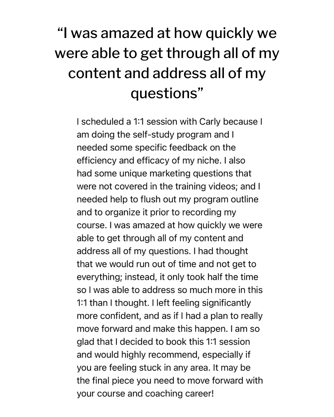 carly hill coaching testimonial