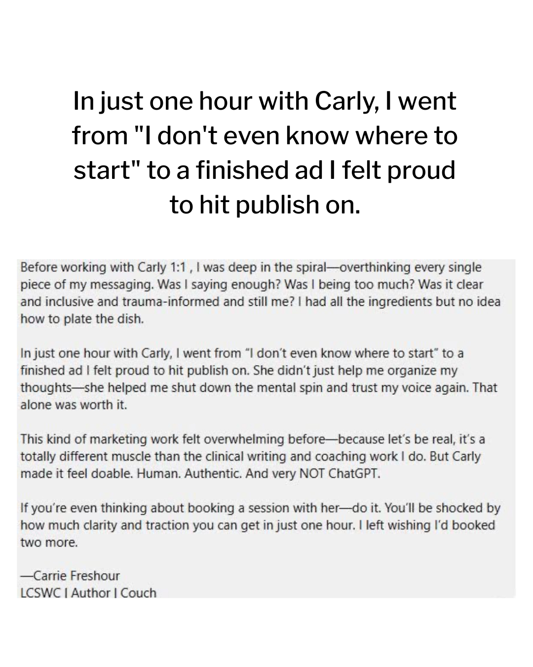 carly hill coaching testimonial
