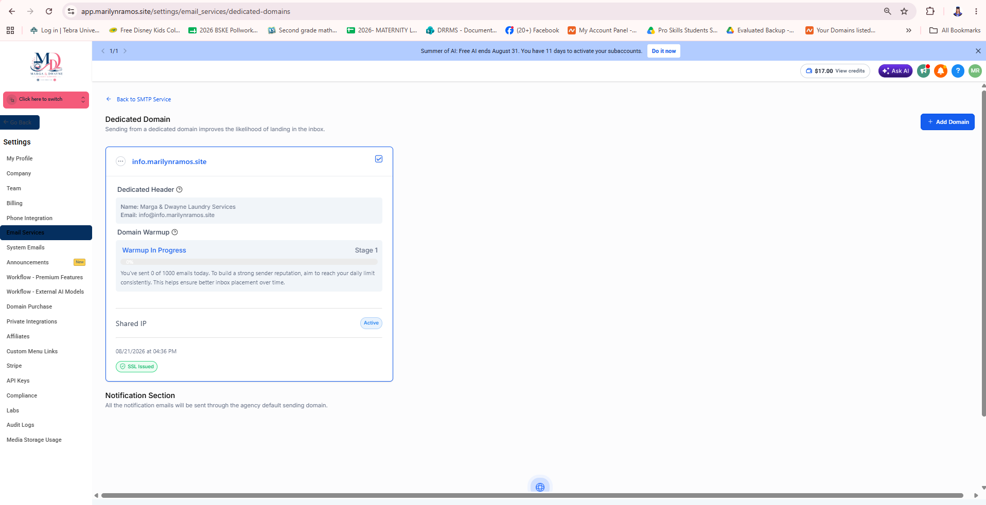 Dedicated email sending domain setup