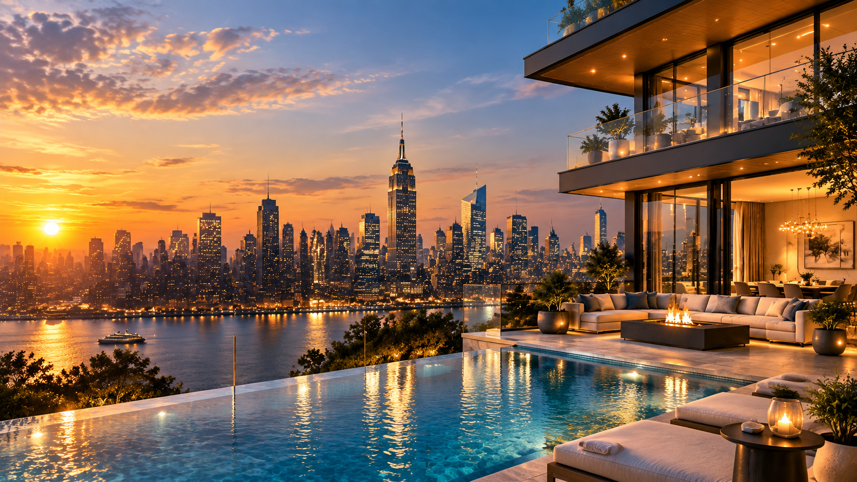 Luxury residence at dusk