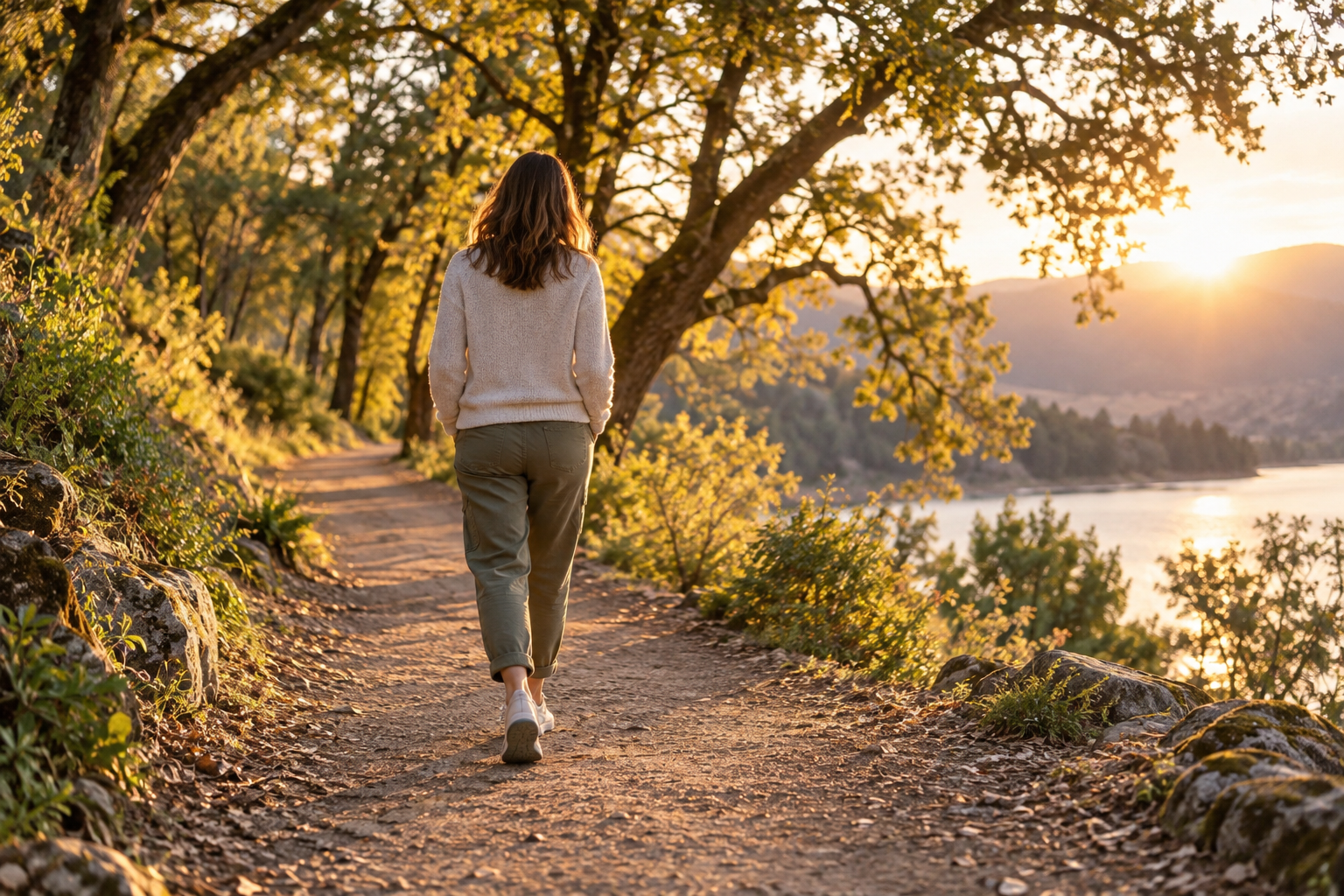 A walk on a quiet trail at golden hour