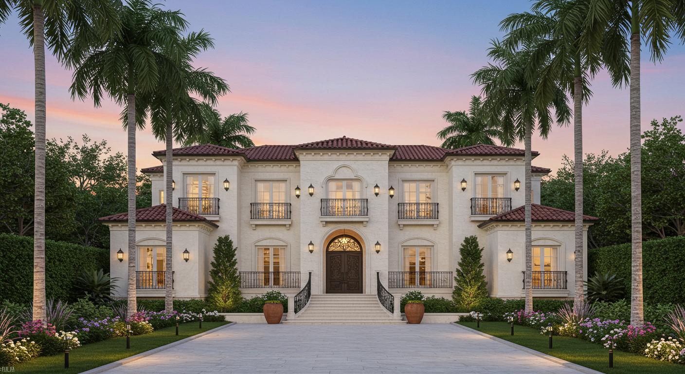 Twilight view of a contemporary Beverly Hills estate, Auremont Estates