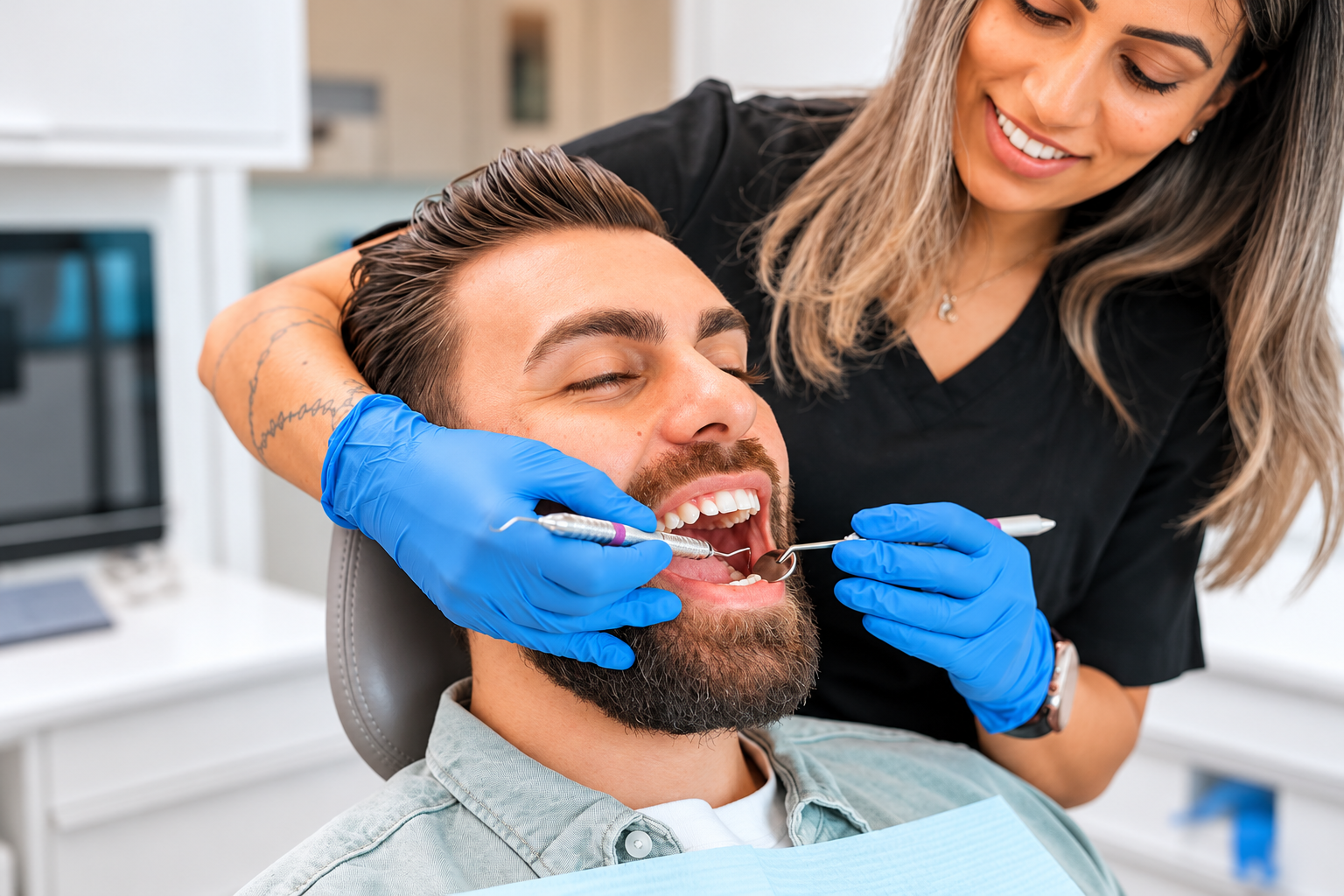 Patient receiving a professional dental checkup