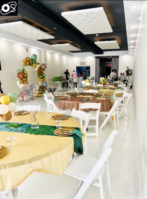 Tables and chairs arranged for a private gathering