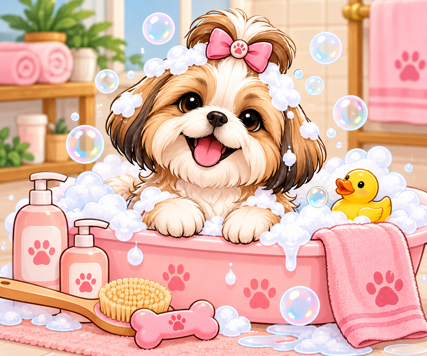 2D illustration of a happy cat or dog representing Pet Grooming