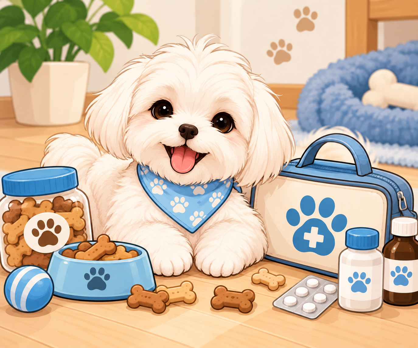 2D illustration of a happy cat or dog representing Pet Wellness & Supplies