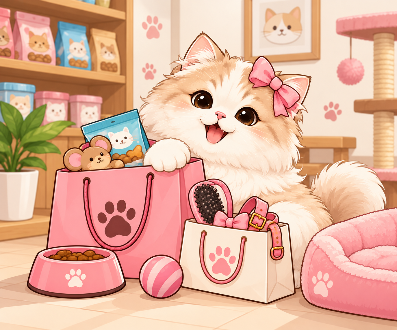 2D illustration of a happy cat or dog representing Pet Boutique