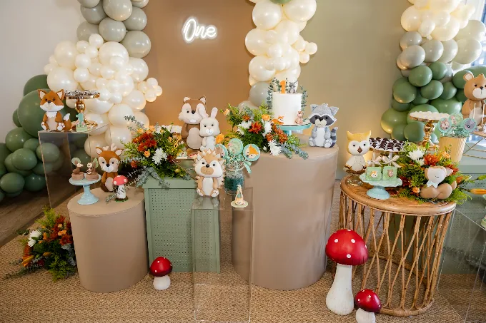 A celebration space with coordinated event décor