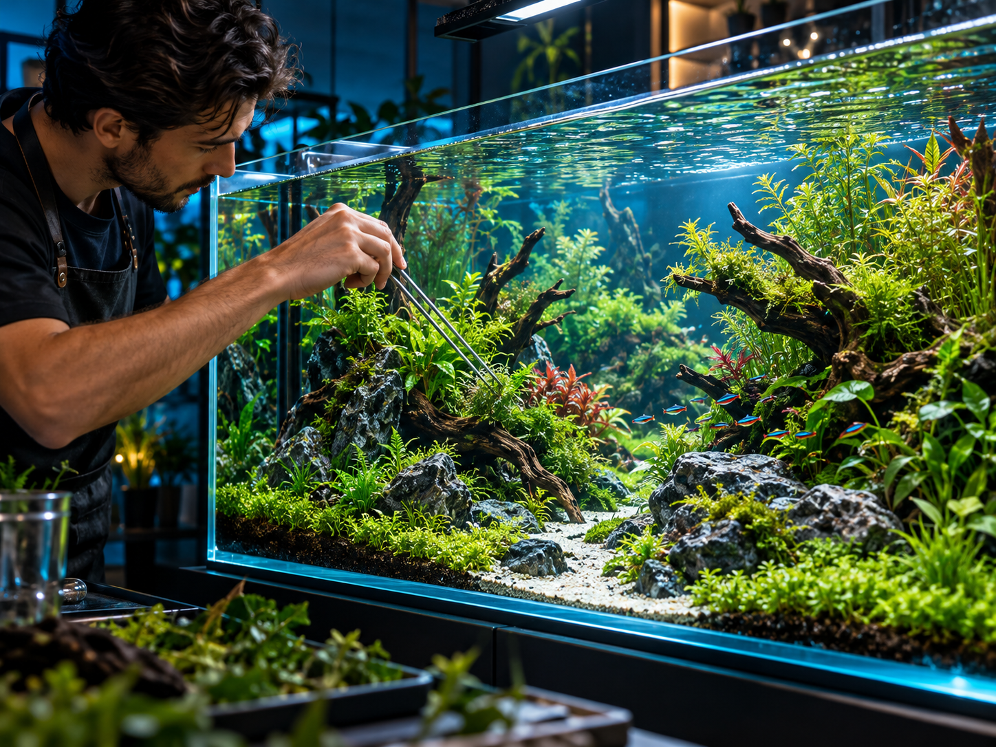Aquatic plants and algae management in an aquarium