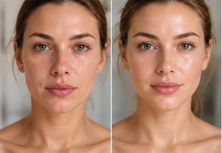 AI-generated Aurelle Wellness illustrative aesthetic concept: Refreshed & Radiant Skin