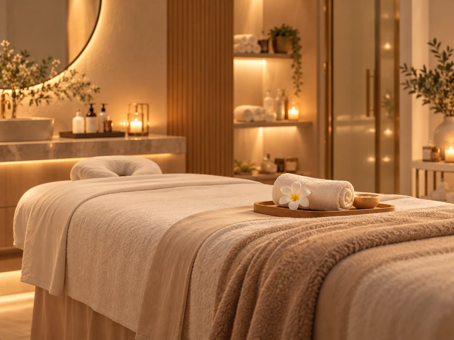 Calm spa room with a treatment bed