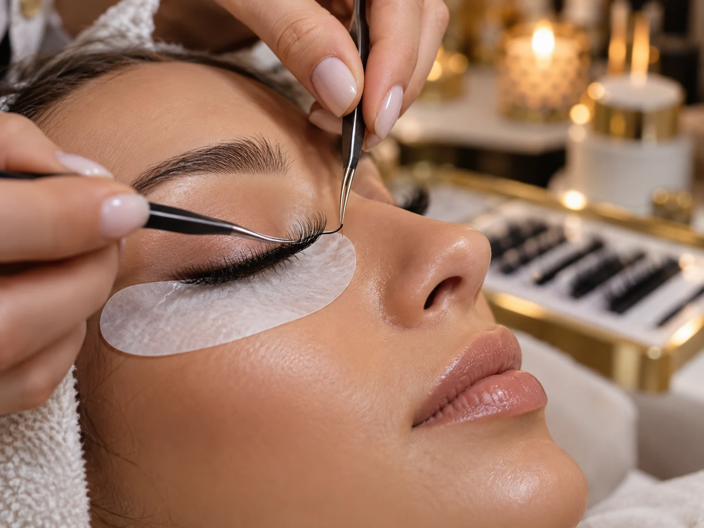 Lash extensions being applied