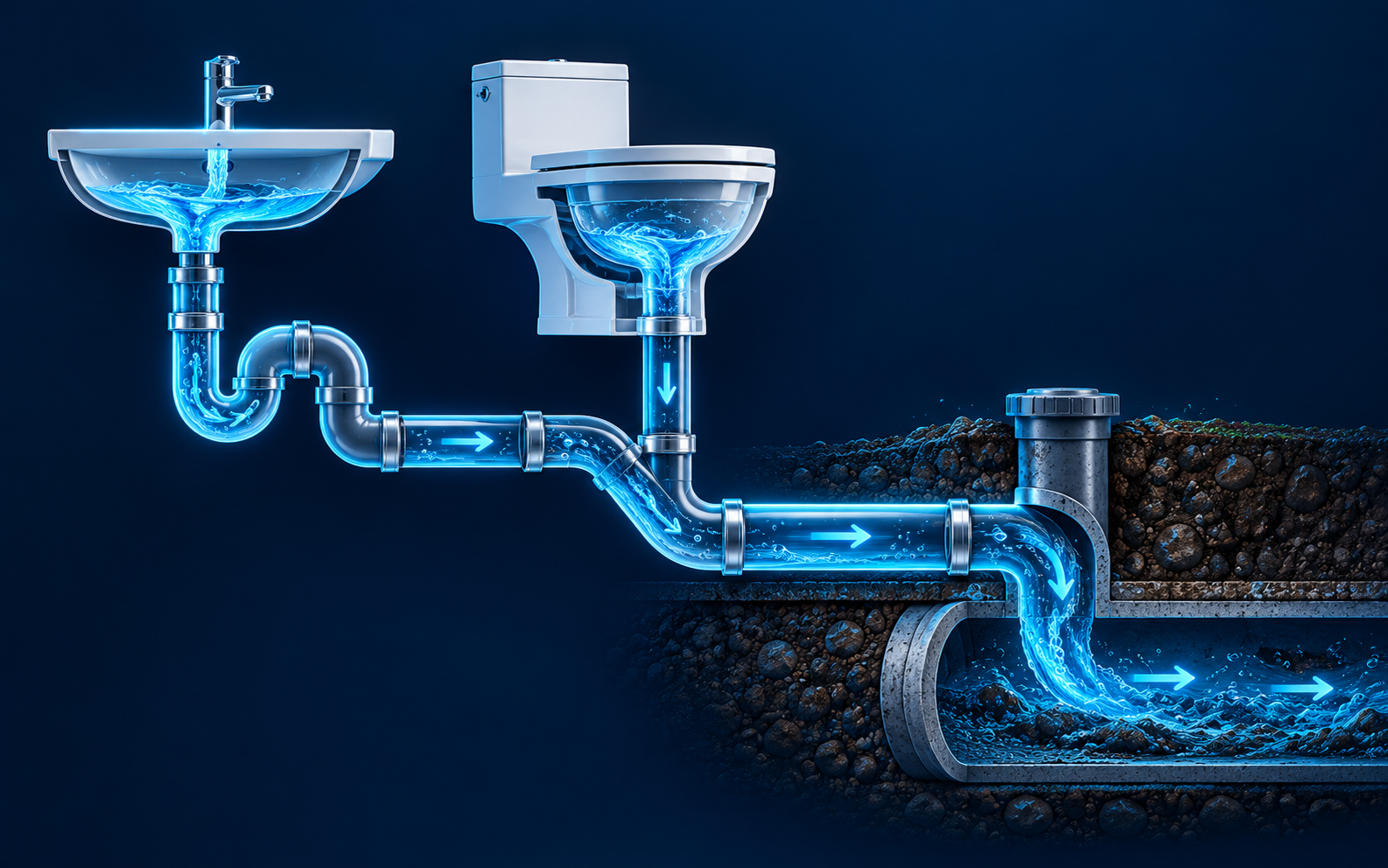 Drain and sewer systems technical concept, illustrative visualization