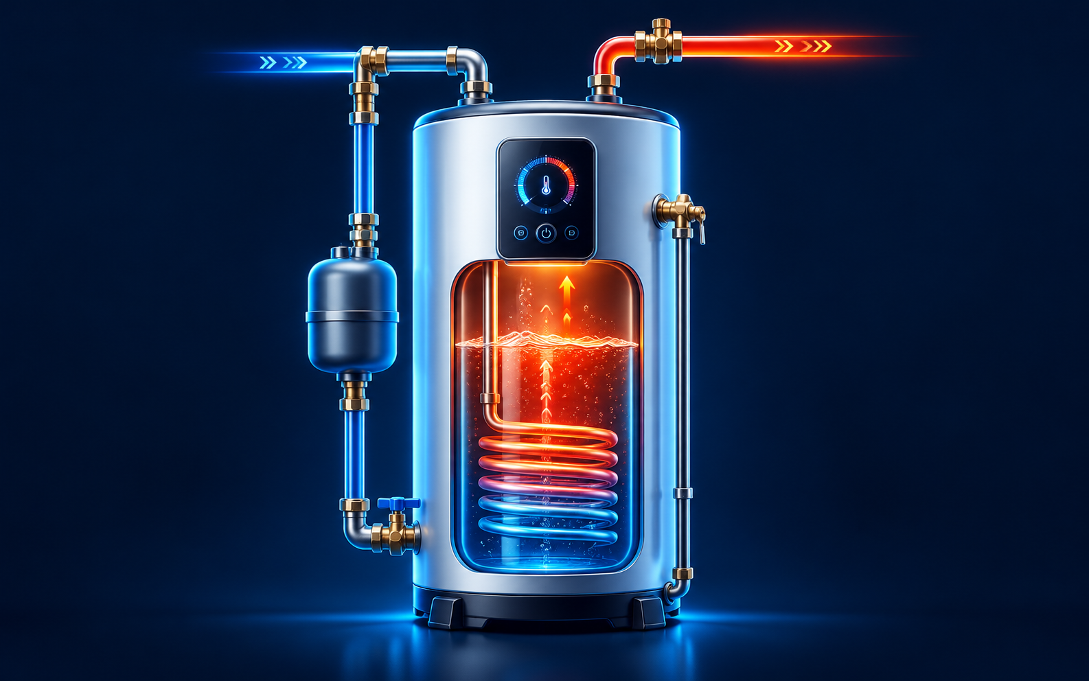 Water heater system technical concept, illustrative visualization