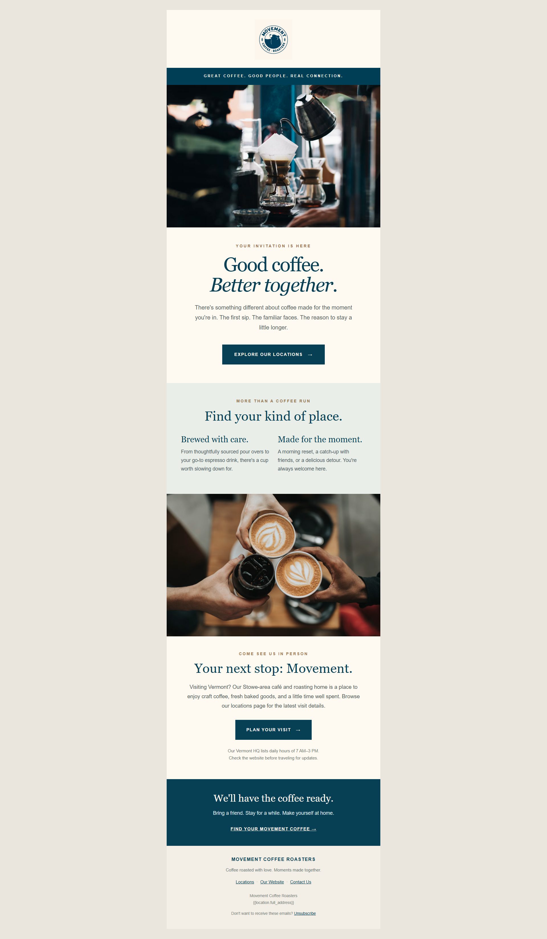 Come Find Your Coffee Place | Movement Coffee email template preview