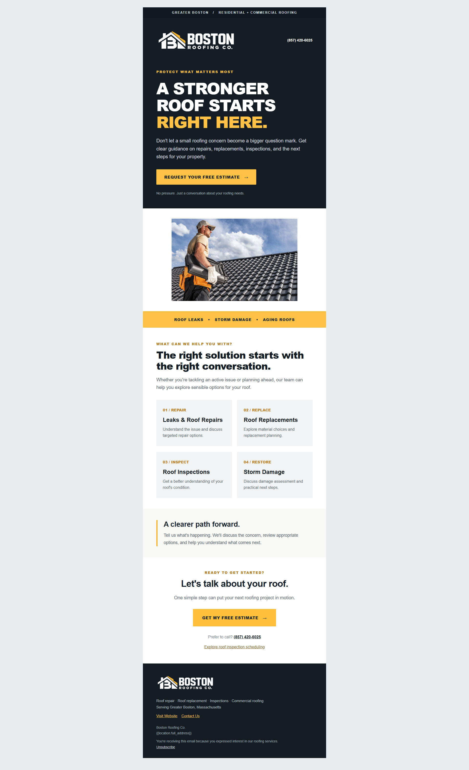 A Stronger Roof Starts Here | Boston Roofing Co. email template preview