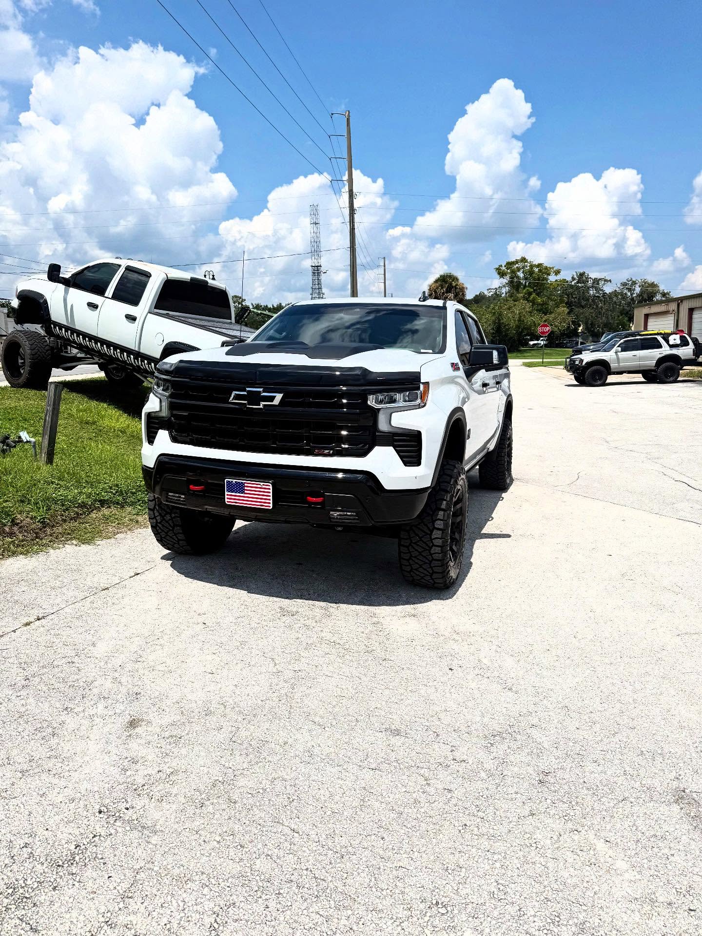 Lifted white Chevy Silverado