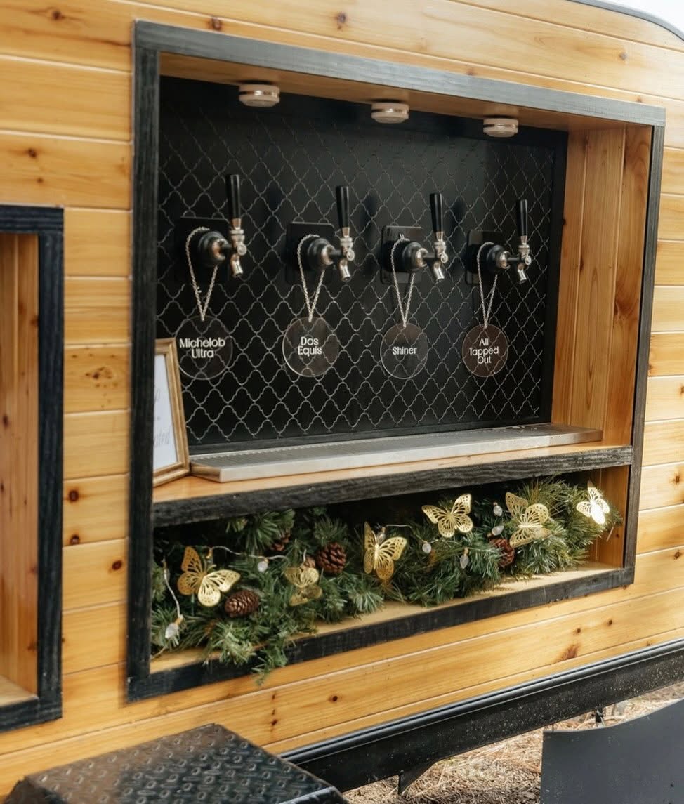 Mobile bar serving window and tap handles