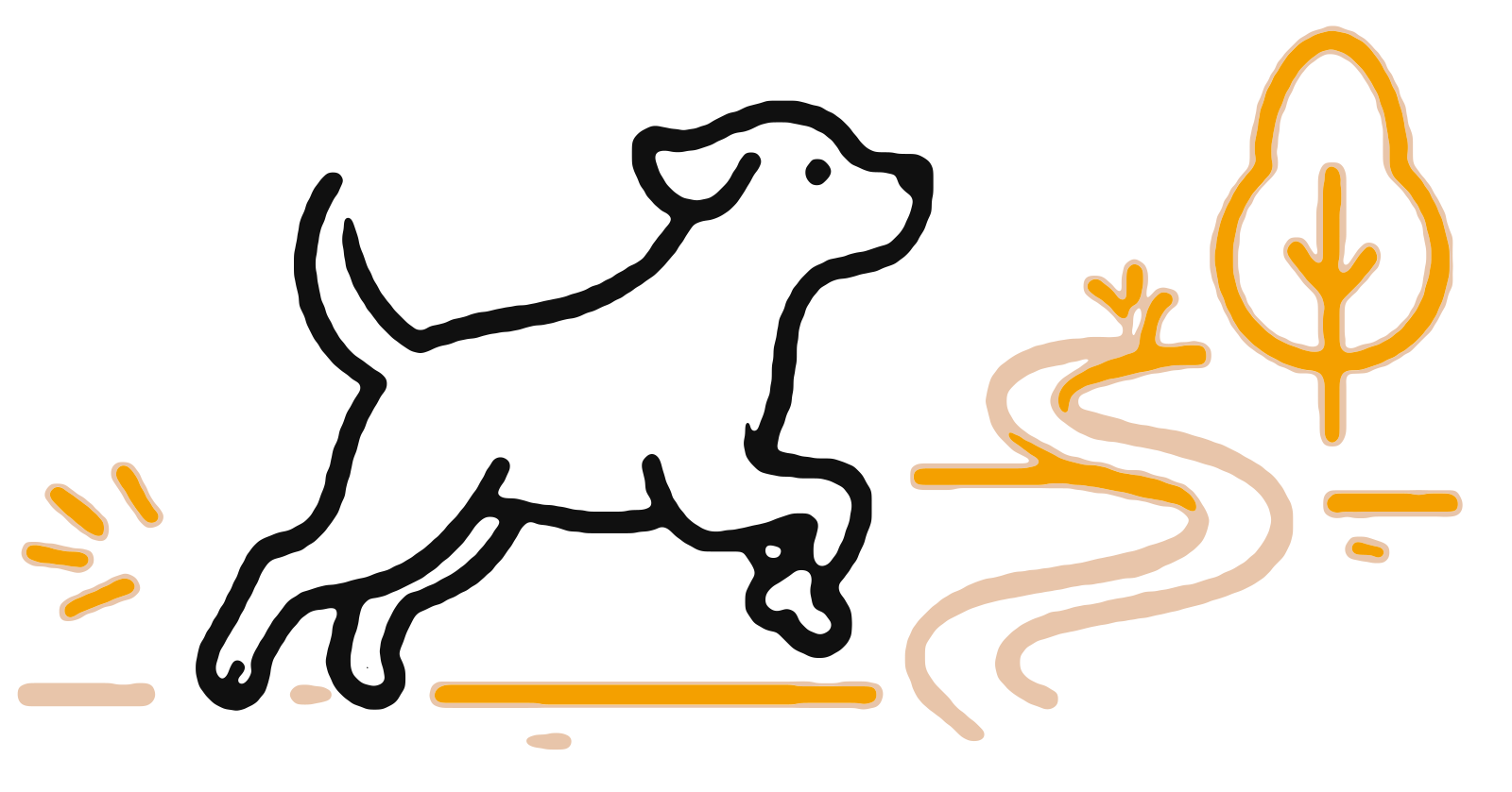 Dog running toward a tree