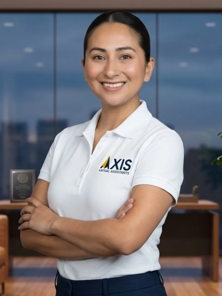 Angel Navarro, Founder and CEO of Axis VA, in the white Axis polo