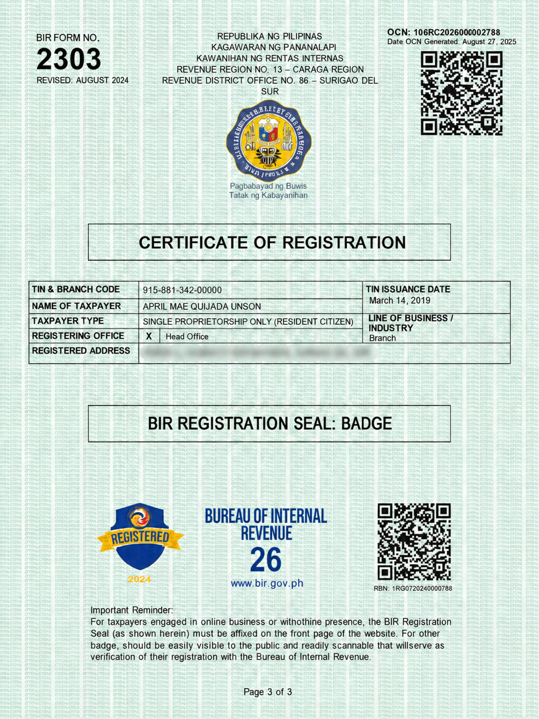 BIR Certificate of Registration page 3
