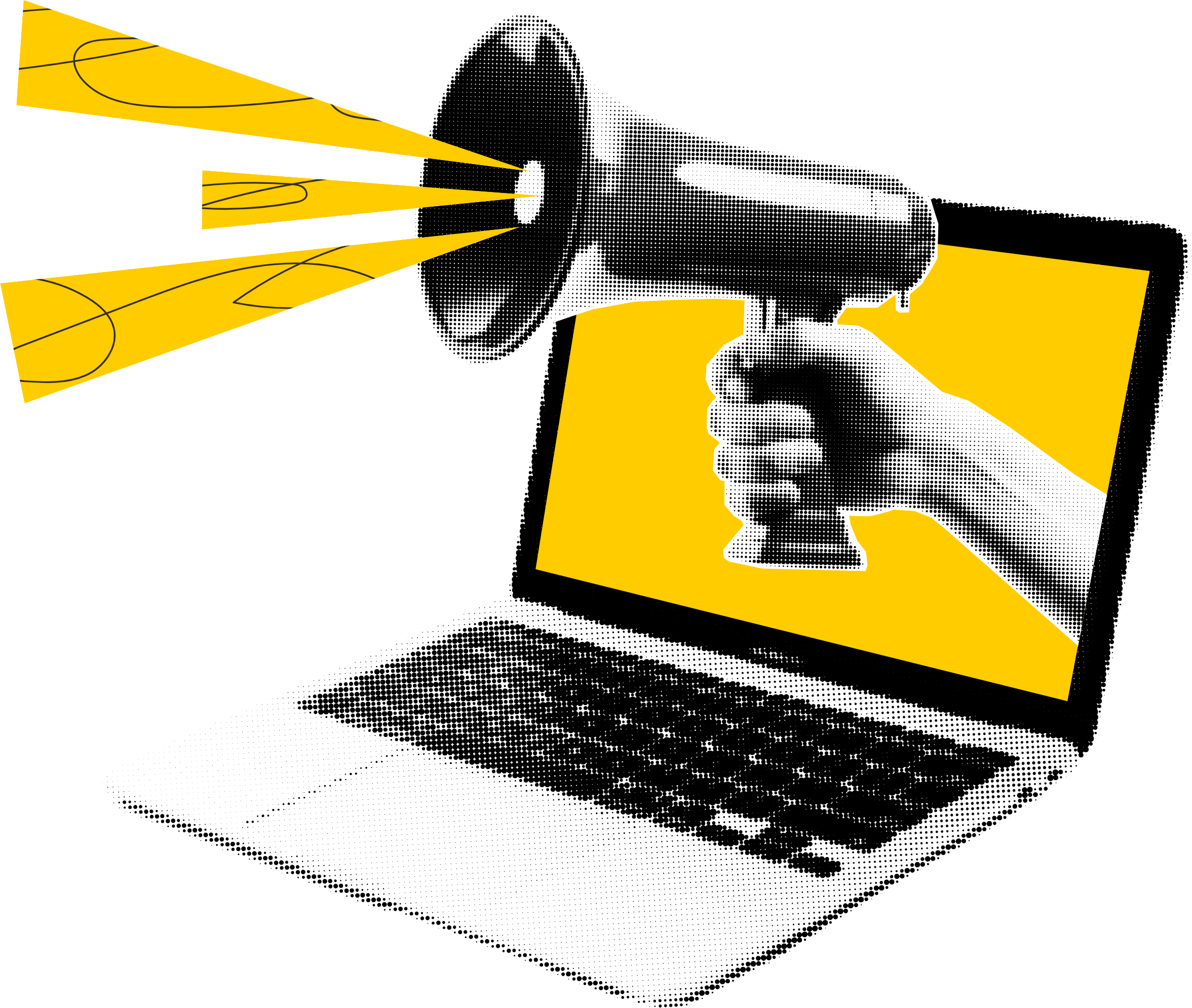 Laptop and megaphone social media collage