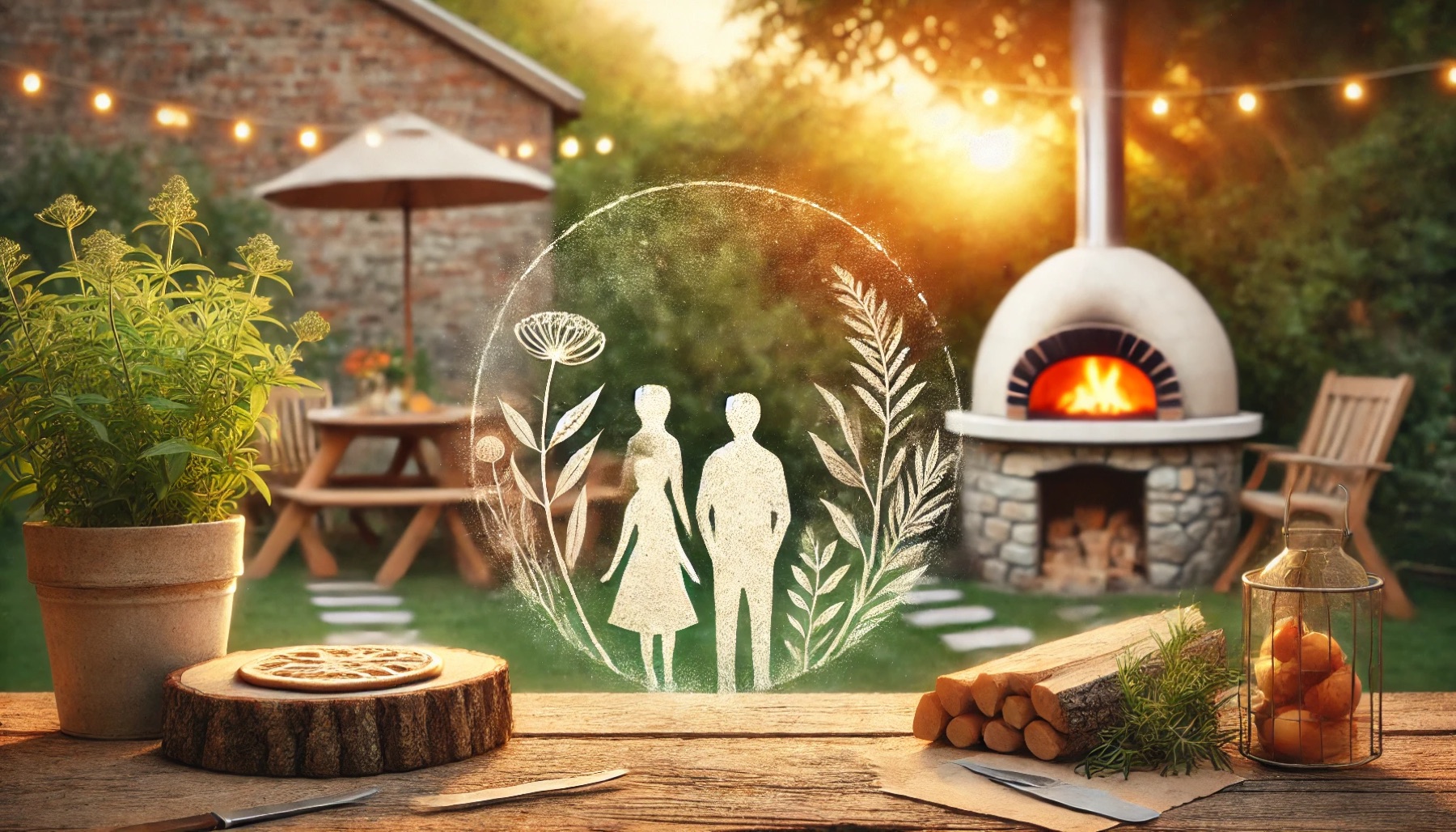 A warm family gathering around a wood-fired oven