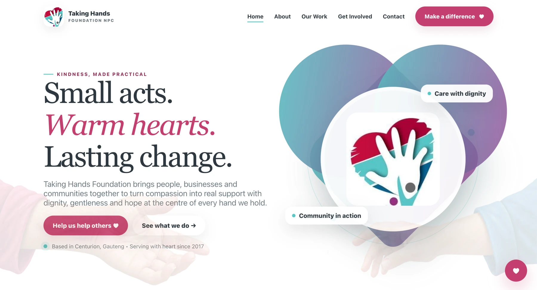 Taking Hands Foundation website design preview