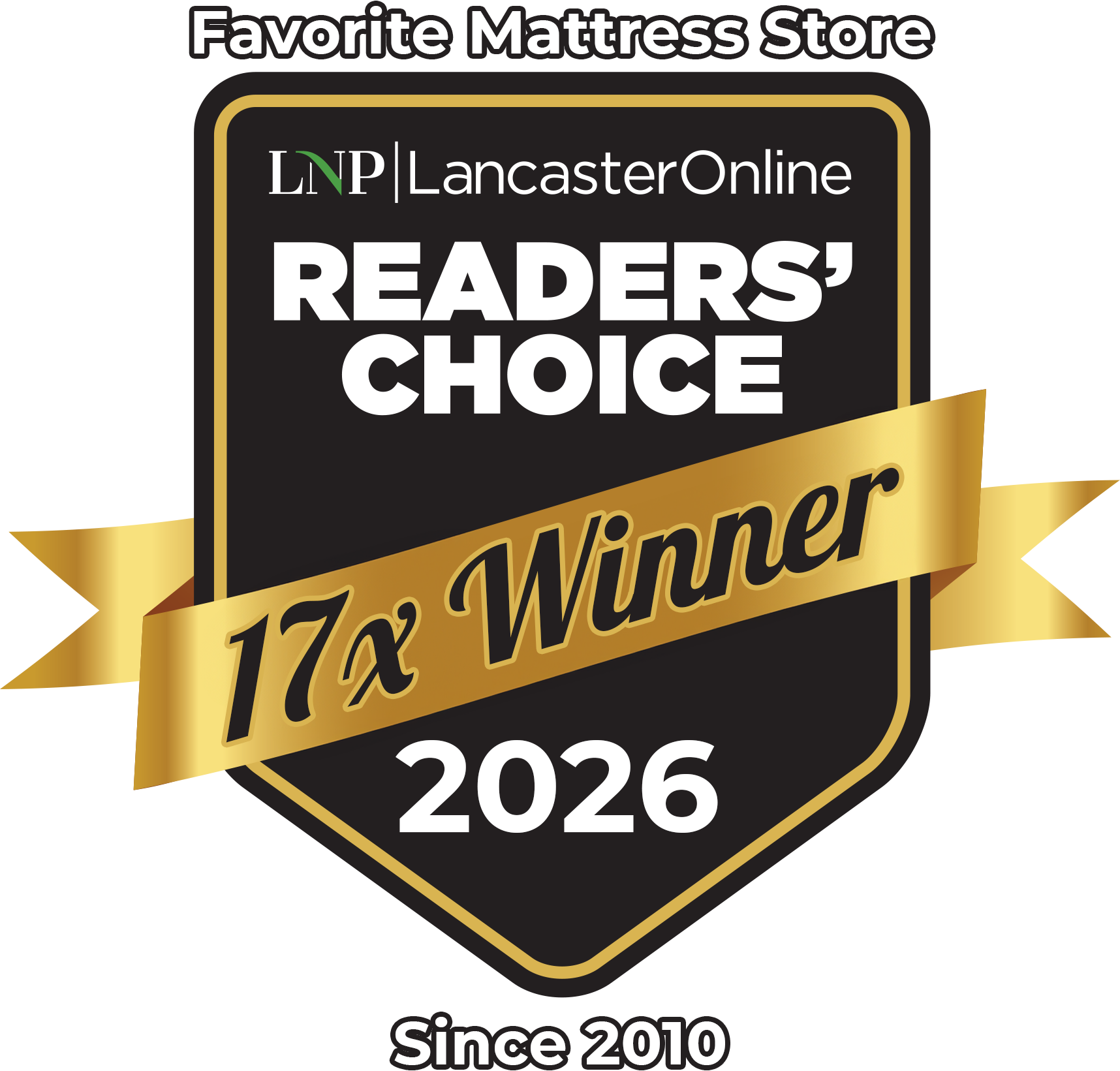 LNP LancasterOnline Readers' Choice 17x Winner - Favorite Mattress Store Since 2010