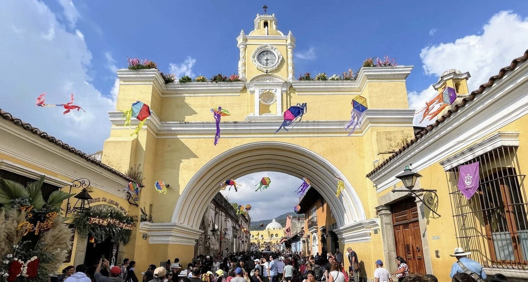 The famous yellow arch of Antigua in the Guatemalan Highlands