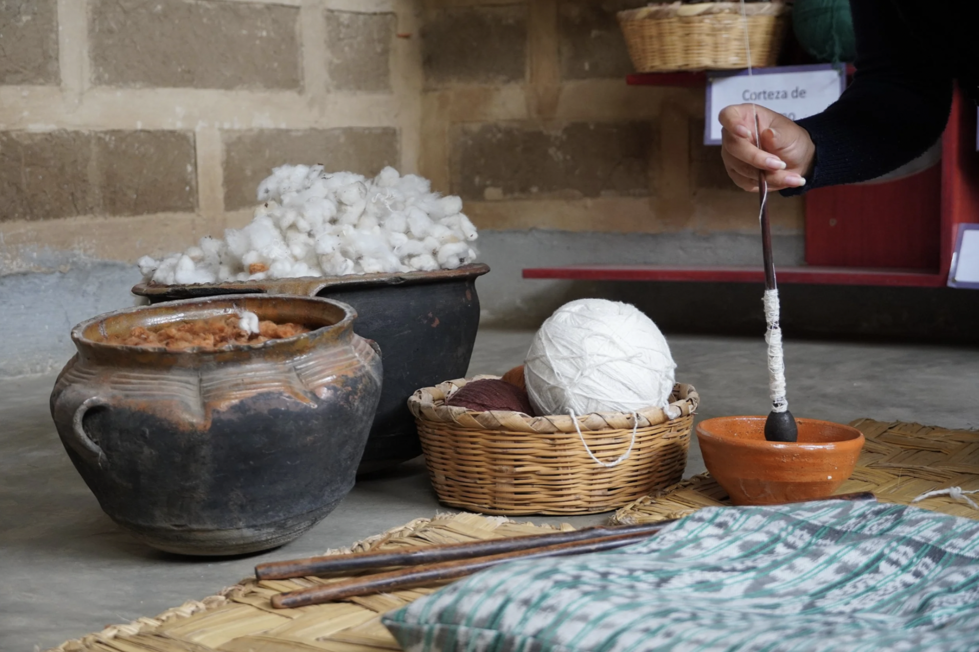 Bowls and fibers at a natural dye workshop in Guatemala