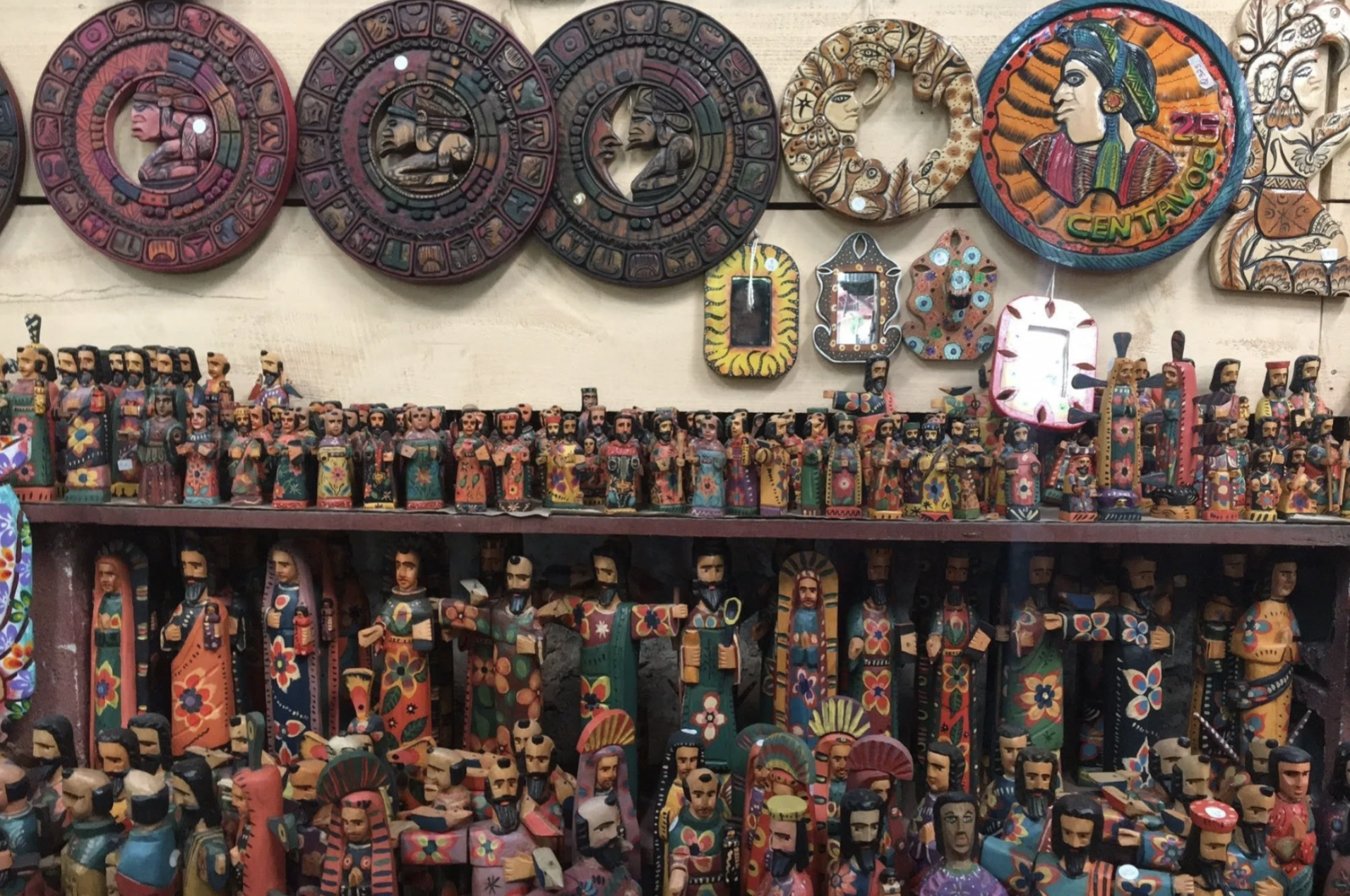 A photo of traditional Guatemalan crafts at a local shop in Antigua Guatemala.