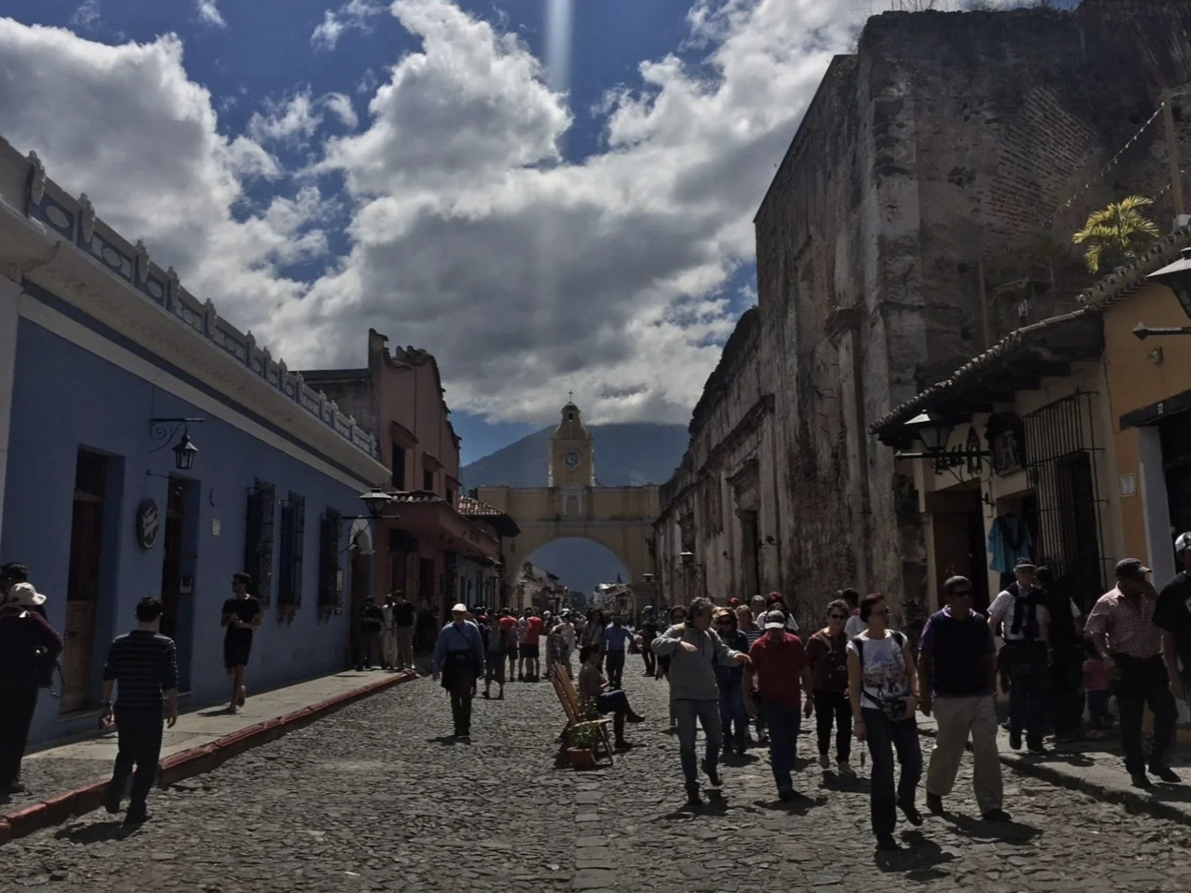 Downtown Antigua on a sunny day with warm Guatemala weather