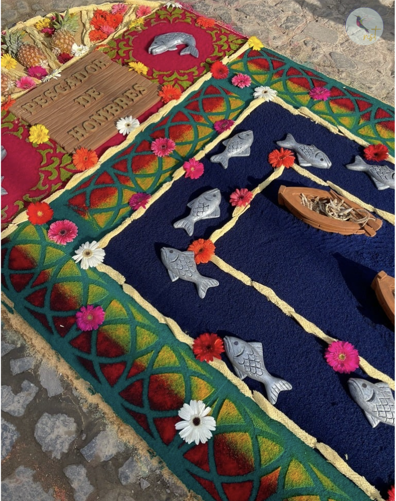 A handmade carpet on the streets of Guatemala during Semana Santa