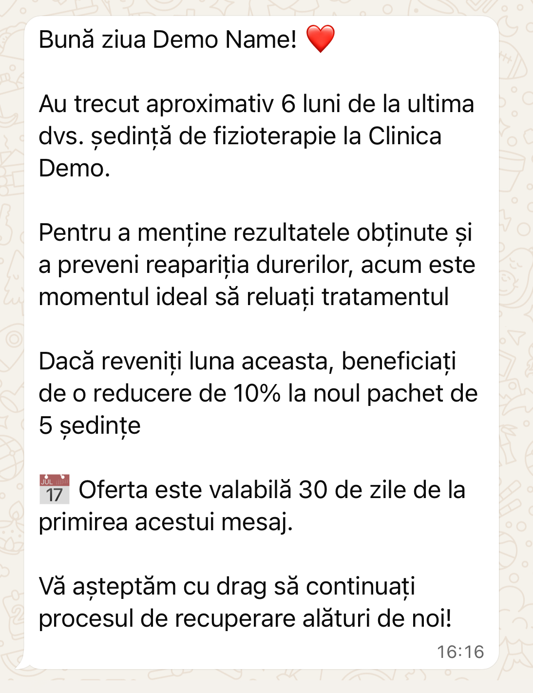Reactivare automata pacienti inactivi — mesaj automat la momentul potrivit