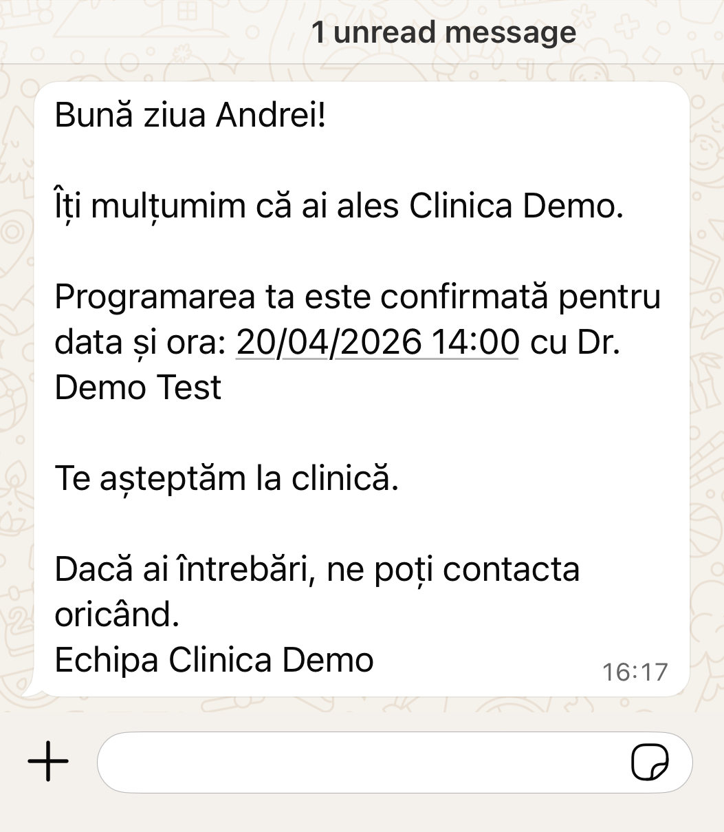 Confirmari automate WhatsApp si SMS pentru reducerea no-show-urilor cu 60%