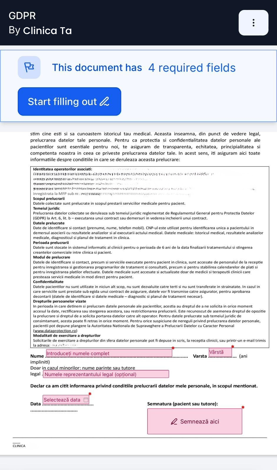 Documente digitale si consimtaminte completate online inainte de vizita
