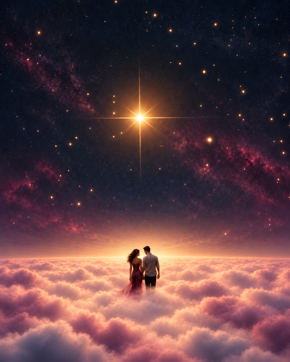Couple together beneath a radiant star