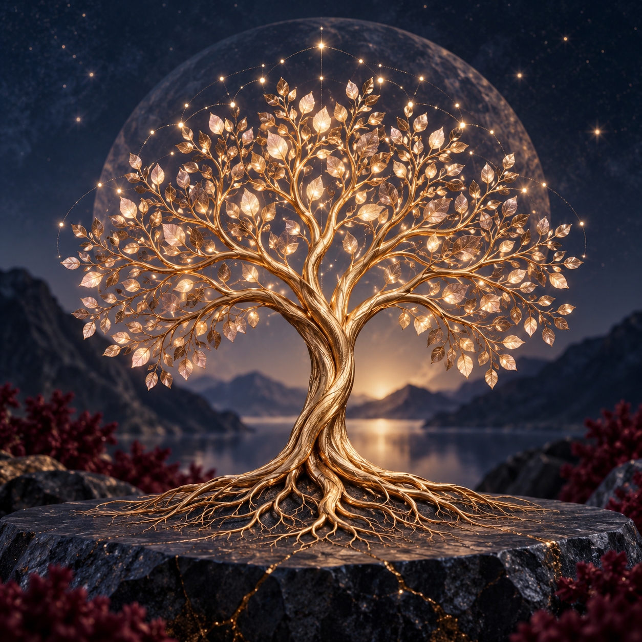 Golden tree symbolizing growth and life purpose