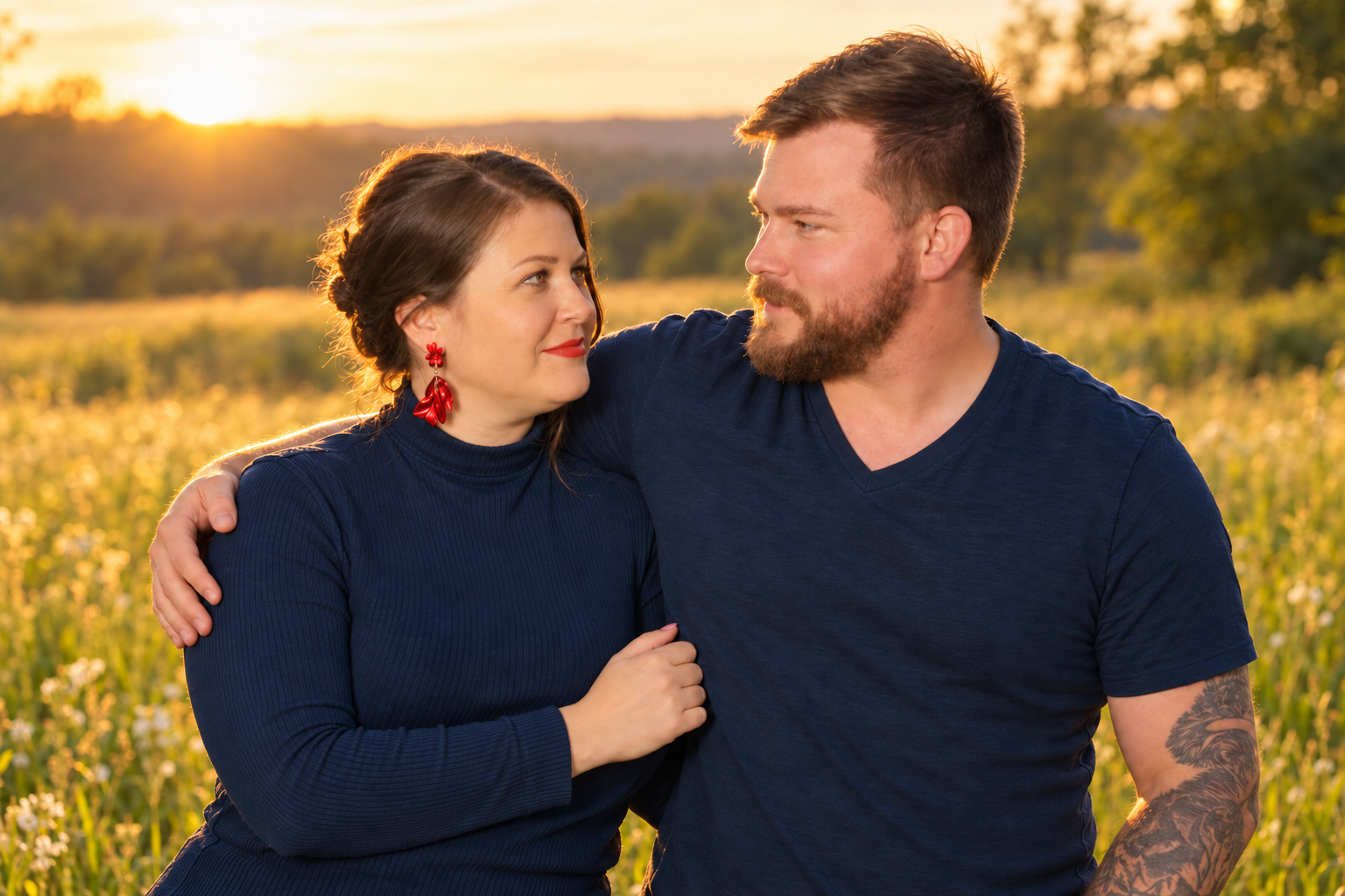 Twin Flames Josh and Leesie looking at each other smiling